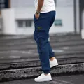 Deep navy blue men's high street cargo pants with multi-pockets and stylish cuffed ankles - S / Bottoms / Blue
