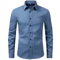Detail of a blue long-sleeved formal shirt for men with a turn-down collar design - Teal