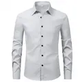 Frontal view of a men's classic light gray long-sleeve solid color formal business shirt - Matcha Green