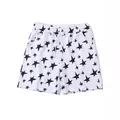 White men's beach shorts with black star pattern print and elastic drawstring waist - S / Bottoms / White