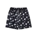 Men's black casual beach shorts with white star print and adjustable drawstring waist - S / Bottoms / Black