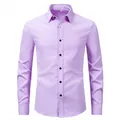 Front view of men's lavender long sleeve formal business dress shirt with buttons - Light Purple