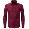 Detailed front view of a men's long-sleeve burgundy formal business casual dress shirt - Burgundy