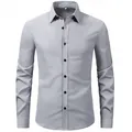 Frontal view of a light grey men's long-sleeved shirt featuring a classic collar design - Gray