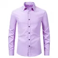 Detailed front view of a premium light purple men's long-sleeve business dress shirt - Light Purple