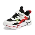 Lightweight boys' breathable white sneakers with red accents and mesh panels for sports - 28 / Black Red
