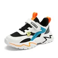 Breathable boys' athletic running shoes in white with blue and orange accents - 28 / Black Orange