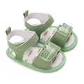 Detailed view of green soft sole baby walking sandals with cute cartoon crocodile design - Light Green