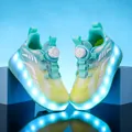 Teal and yellow gradient LED light-up kids roller shoes with double wheels - 28 / Yellow-Green