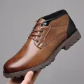 Men's rugged brown lace-up Martin boots with a durable lug sole and textured leather finish - Brown