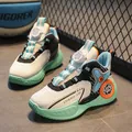 Stylish boys' breathable mesh basketball shoes featuring teal soles and rotary buckles - 30 / White Black