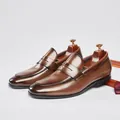Classic brown leather penny loafers for men with elegant polished finish for business - 45 / Brown