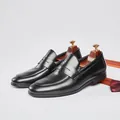 Elegant black leather penny loafers for men featuring a minimalist formal business design - 45 / Elegant Black
