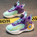 Breathable boys' basketball shoes with mint green and purple mesh, featuring rotary buckle. - 30 / Purple