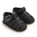 Detailed view of black breathable baby boy sandals with a soft sole and buckle strap - Inner Length 11cm / Black