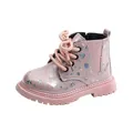 Bottines Martin rose pailletées pour filles avec motifs de cœurs et semelles antidérapantes - Rose
