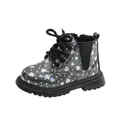 Bottines Martin noires à paillettes avec motif de cœur pour filles, semelle antidérapante - Noir