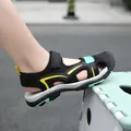Boys black closed-toe athletic sandals with breathable mesh and lime yellow accents - 28 / Black Yellow