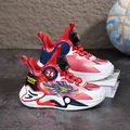Red and white kids' basketball shoes with dragon pattern and knob lacing system - 31 / White Red
