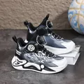 Stylish boys' breathable mesh basketball shoes with convenient rotary buckle in white and black - 31 / Black and White