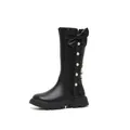 Elegant girls' black high-top Martin boots with a stylish bow and pearl details - Black