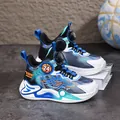 Blue and white boys basketball shoes featuring a flame pattern and rotary dial closure system - 31 / White Blue