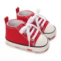 Red canvas baby sneakers with white laces for 0-1 year old infants - Red