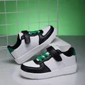 Classic black and white boys' leather sneakers with green accents for school sports - 28 / Casual Sports Skate Shoes (jll1527) / Black and White