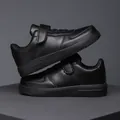 Classic boys' black leather school sneakers with durable velcro straps and rubber soles - 28 / Casual Sports Skate Shoes (jll1527) / Black