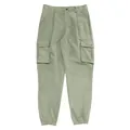 Detail view of men's sage green multi-pocket cargo pants with elasticated cuffs. - Light Green
