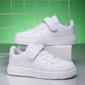 Boys versatile white leather sneakers with hook and loop straps for school and sports - 28 / Casual Sports Skate Shoes (jll1527) / White