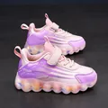 Stylish children's pink and purple running sneakers with velcro and wavy sole design - Pink