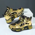 Boys' metallic gold high-top sneakers with durable soles for running and outdoor sports. - 28 / Gold