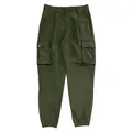 Front view of durable olive green cargo jogger pants with large side flap pockets - M / Bottoms / Army Green