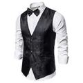 Elegante chaleco de jacquard de cachemira negro para hombre con pajarita a juego para traje - M / Tops / Chaleco negro con pajarita