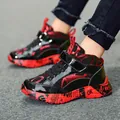 Cool boys black and red high-top sneakers with stylish graffiti print soles for sports - 38 / Black & Red (Fleece Lined)