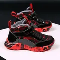 Red and black boys high-top sneakers with warm grey fleece lining for winter outdoor running - 38 / Black and Red (Thick Fleece-lined)