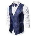 Detalle del chaleco de traje jacquard cachemira azul marino con pajarita combinada - M / Tops / Chaleco azul marino con pajarita