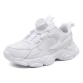 Baskets blanches pour enfants avec boucle rotative pratique pour le sport scolaire et la course - 28 / Style en Simili Cuir / Blanc