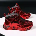 Boys metallic red high-top sneakers with warm fleece lining for the cold winter. - 38 / Red (Heavy Padded)
