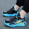 Baskets pour garçons bleues et noires durables avec mesh respirant - Surface en Cuir Lune Noire