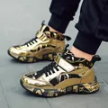 Stylish gold and black high-top boys sneakers featuring cool graffiti art designs - 38 / Gold Heavy Lined
