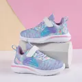 Girls' purple mesh sneakers with white velcro strap and rainbow details - Purple Blue