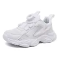 Baskets blanches respirantes pour enfants avec boucle rotative pratique pour le sport scolaire - 28 / Style en Maille / Blanc