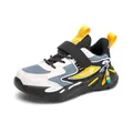 Chaussures de sport durables pour garçons avec maille respirante et velcro, bleu jaune - Bleu Noir Double Maille