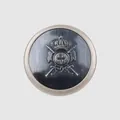 Antique silver and black brass decorative button with royal crown and sword emblem - 34L (21.0mm) / Satin Nickel