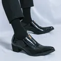 Men's British style pointed toe leather shoes with zipper detail and block heel in black - 38 / Black