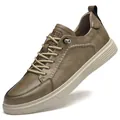 Men's retro leather casual shoes in khaki with cream sole and PESO logo for daily wear - 38 / Skate Shoes (5100) / Sand