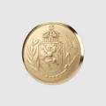 Bottone per abiti in ottone dorato premium con stemma araldico di corona e leone in rilievo - 15.0mm (24L) / Oro Sabbia