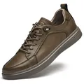 Stylish men's vintage brown leather low-top casual board sneakers with slip-on design - 38 / Skate Shoes (5100) / Khaki
